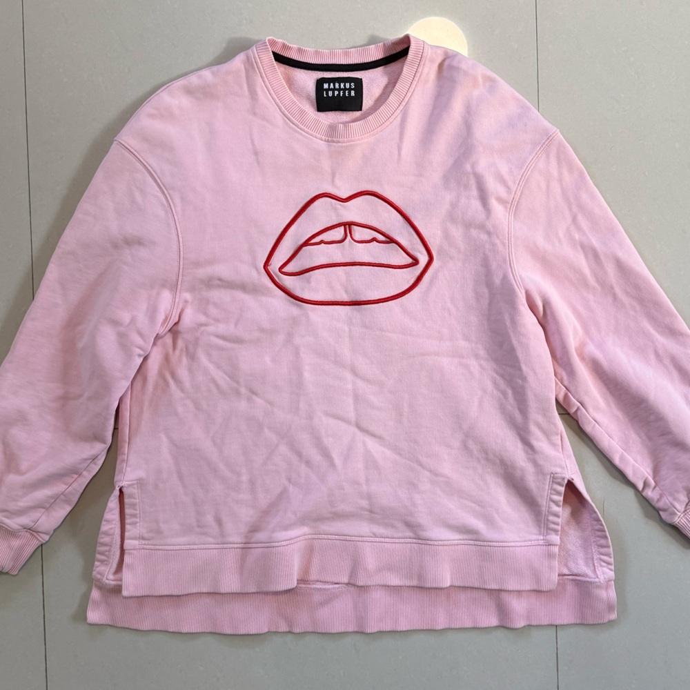 Pink Markus Lupfer sweater with Red Lips Design